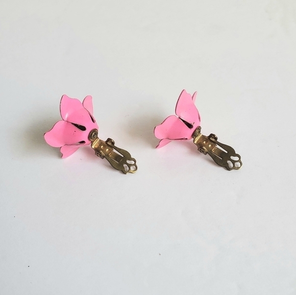 Vintage Daisy Flower Earring Hot Pink & Black Clip-On 60s Retro Mod Floral - Picture 3 of 5